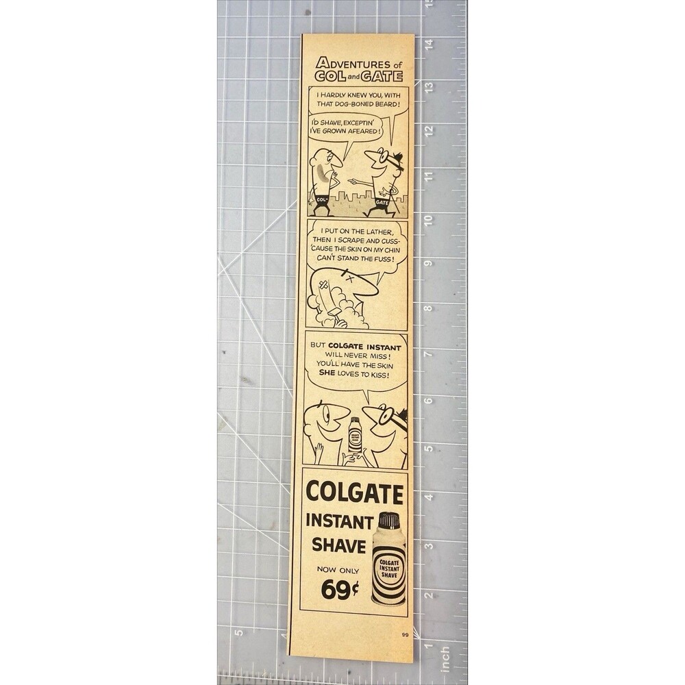 Colgate Instant Shave "Adventures of Col & Gate" Vintage Print Ad 1957